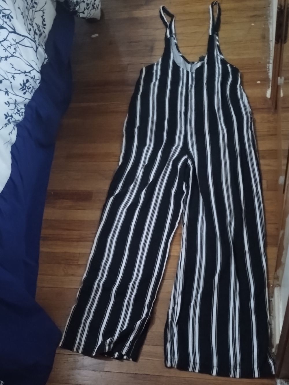 wild fable Black and White Vertical Stripe Wide-Leg Jumpsuit